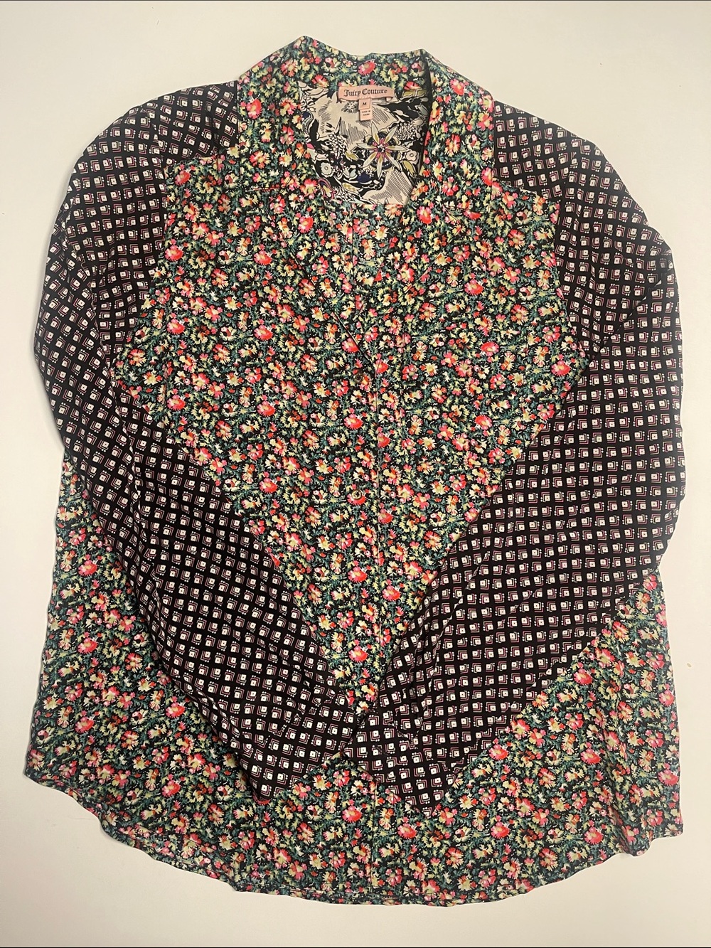 Juicy Couture Black Floral & Patterned Button Down Shirt
